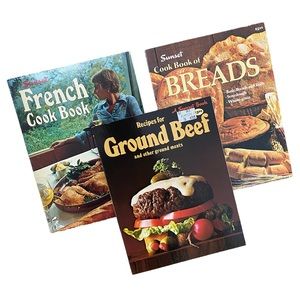 Vintage 1970s lot of 3 Sunset Cookbooks: Bread, Ground Beef, French Cuisine